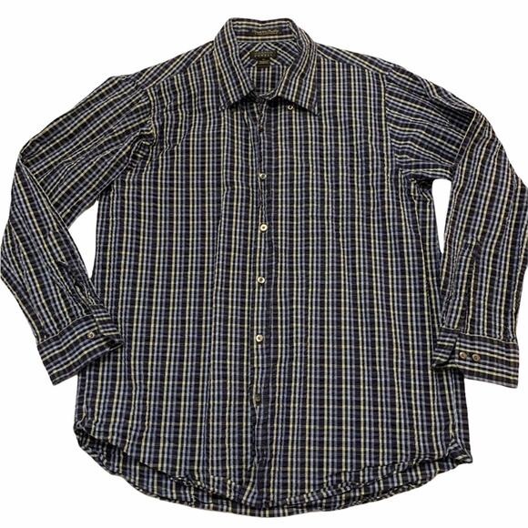 Harold’s Mens blue plaid seersucker buttondown size extra large - Picture 2 of 5